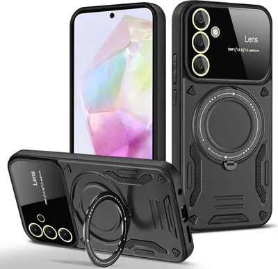 Obrázek produktu pro Odolné pouzdro pro Samsung Galaxy A35, dvouvrstvé pouzdro s držákem na prstýnek a stojánkem černé