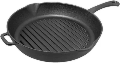 Produktbild von 26 cm Grillpfanne Gusseisen Steakpfanne Bratpfanne rund mit Ausgießer Induktion