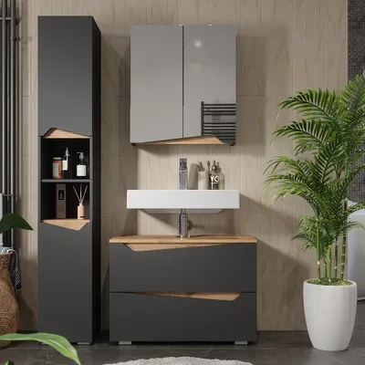 Produktbild von Badmöbel-Set Vicco Marelle Anthrazit 3 Teile mit Hochschrank, Model 57522