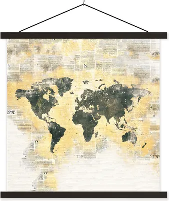 Produktbild von MuchoWow® Textilposter Weltkarte - Farben - Aquarellfarben 40x40 cm mit schwarzem Rahmen - Fotos