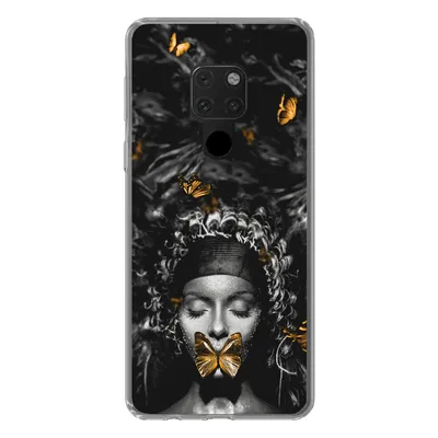 Produktbild von MuchoWow® Handyhülle Schutzhülle Hülle für Huawei P40 Lite Frau - Schmetterlinge - Schwarz - Weiß Silikon Softcase Handy Hülle - Handy