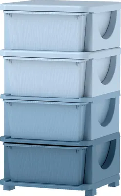 Produktbild von Aufbewahrungsboxen für Kinder, 4 Schubladen, abgerundete Kanten, erhöhtes Design, Kunststoff, Blau