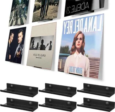 Obrázek produktu pro Kovový držák, 6dílný, černý držák na vinylové desky, nástěnná police – systém na vystavení vinylových desek