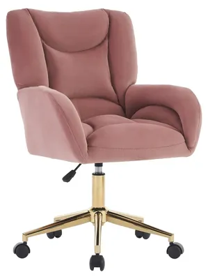 Immagine prodotto di Sedia da ufficio - Sedia - Sedia per l'home office - Sedia da scrivania - Rivestimento rosa - Gambe in metallo dorato