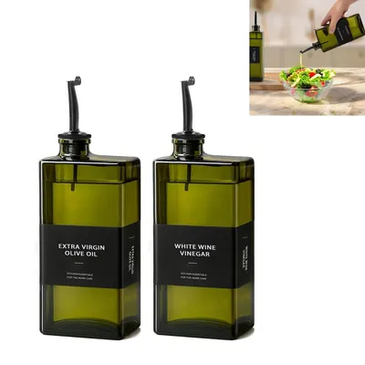 Produktbild von Ölflasche, 2 UV-beständige Essig- und Ölspender, Glas Material,500 ml, mit luftdichtem Deckel, für Küchengrills geeignet, transparent