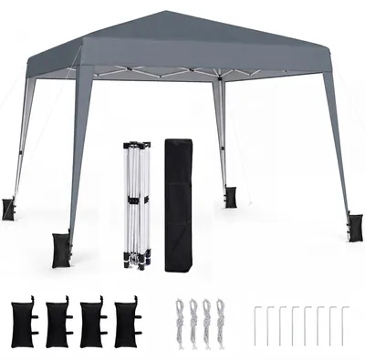 Produktbild von KOMFOTTEU 3x3m Pavillon faltbar, Pop up Gartenpavillon mit Sonnenschutz, Metallrahmen, 4 Sandsäcken, Windseilen, Heringen, Tragetasche, höhenverstellbares Partyzelt für Picknicks, Partys (Grau)