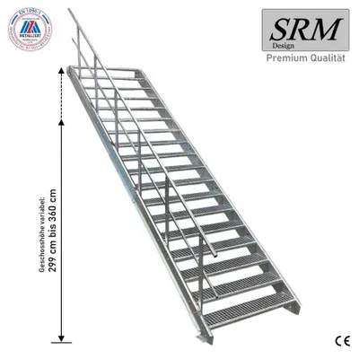Zdjęcie produktu dla schody stalowe 18-stopniowe z poręczą po jednej stronie Szerokość 130 cm Wysokość kondygnacji 299-360 cm
