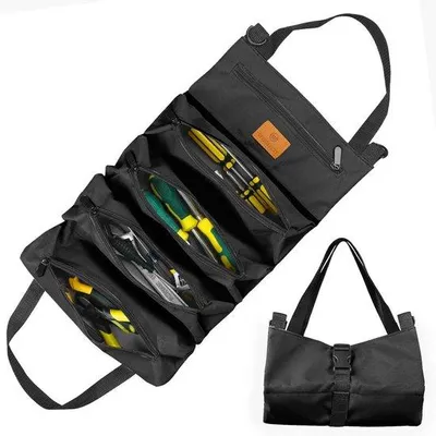 Immagine prodotto di Borsa porta attrezzi - con 5 scomparti - 1 pezzo - Zaino multifunzionale - Ideale per artigiani - Borsa porta attrezzi per auto - Organizer multifunzionale e portatile per attrezzatura da esterno - 47x28x3 cm