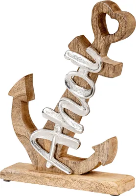 Produktbild von Anker Skulptur H28cm Silber Mango Holz Tischdeko Aufsteller Geschenk Maritim Küstendeko