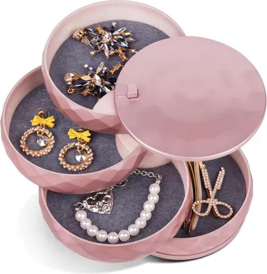 Image de INMORVEN Boîte à bijoux fille femme 4 niveaux pivotants or rose