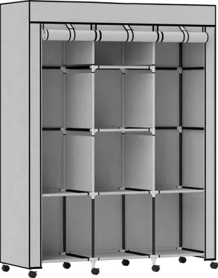 Produktbild von Schrank aus Stoff, Aufbewahrungslösung, 8 Regale, 2 Kleiderstangen, Grau