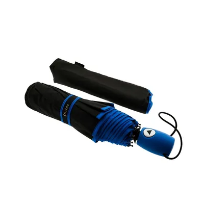 Produktbild von Teleskop Taschenschirm mit Schutzhülle ergonomischer Gummigriff Farbumranndung Blau