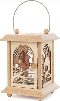 Zdjęcie produktu dla Lampion stołowy wiewiórka i ptaki na podgrzewacze lub świece wotywne WxHxD 12x17x12cm NOWOŚĆ