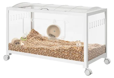Image de Grande cage pour hamster - Cage pour rongeurs en plastique - Résistante aux morsures, empilable - Avec roulettes - Avec porte - Pour hamsters, gerbilles, rats, petits animaux - Blanche