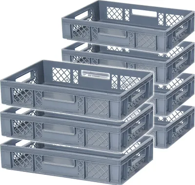 Produktbild von 7 Eurobehälter mit 4 Durchfassgriffen, LxBxH 600x400x120 mm, 23 Liter, grau