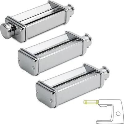 Produktbild von 3er Für Kenwood MAX980ME Pasta-Set, Lasagne-Roller, Fettuccine- und Spaghetti-Schneideinsätze, Mit altem Universalstecker für die meisten Modelle