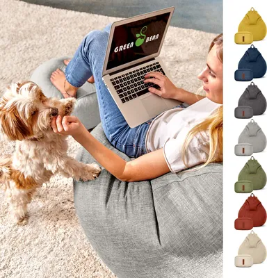 Produktbild von Green Bean® 2er Set Indoor XXL Sitzsack "Home Linen" + Hocker mit EPS Perlen Füllung - Silber Grau