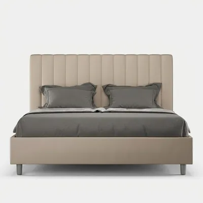 Produktbild von Doppelbett 160x200 ohne Lattenrost mit Kopfteil in Kunstleder Agueda - Taubengrau