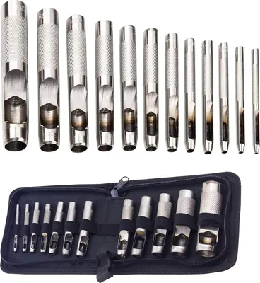 Produktbild von 12-teiliges Locher-Set für hohle Lederstanzen, für Leder, Uhrenarmbänder, Segeltuch, Ösen 3 mm – 19 mm (Metall)