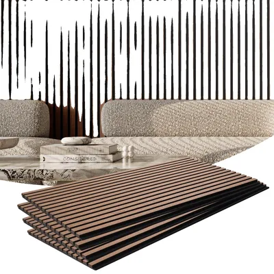 Zdjęcie produktu dla Panele akustyczne VEVOR, 1200x600x21mm, akustyczne panele ścienne, drewniane panele ścienne z akcentem MDF Akustyczne panele ścienne ze sztucznego drewna do redukcji hałasu, zestaw 4 szt