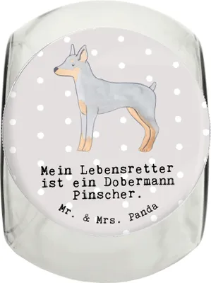 Produktbild von Mr. & Mrs. Panda Dose Dobermann Pinscher Lebensretter XL 2000ml - Grau Pastell - Geschenk, Vorratsglas, Keksdose, Glasdose, Aufbewahrungsdose, schraubglas