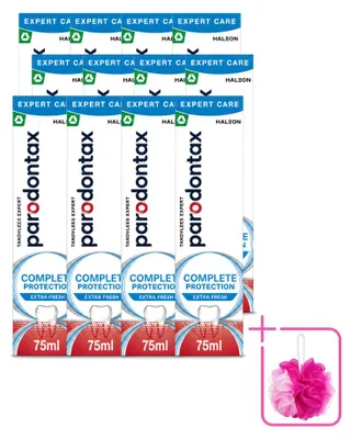 Immagine prodotto di 12 tubetti di dentifricio Parodontax Complete Protection, gusto extra fresco, 75 ml ciascuno. Confezione risparmio, 12 pezzi