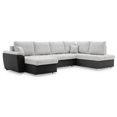 Produktbild von Ecksofa VEGAS 315/190 RECHTS mit Schlaffunktion und 3 Bettkasten - U-förmig - Eckcouch in modernem Design - Hellgrau & Schwarz