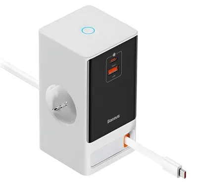 Immagine prodotto di Prolungitore Presa Shuko, USB, 2xType-C, 65W - Baseus (PSLR000602) - Bianco