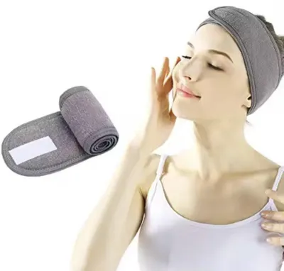 Produktbild von Hautpflege-Stirnband – Gesichtsreinigungsband – Haarband – Make-up-Band – Grau – 2 Stück – Klettverschluss – CHPN