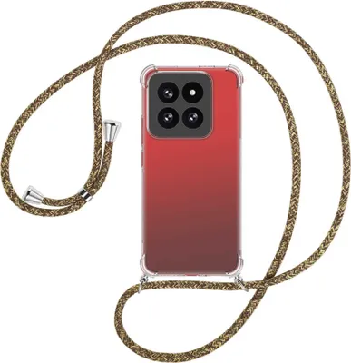 Produktbild von Handykette Backcover-Schutzhülle mit Band (Metall silberfarben) für Xiaomi 14 Pro (23116PN5BC) - braun+beige
