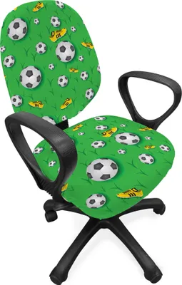 Produktbild von ABAKUHAUS Fußball Bürostuhl Schonbezug, Schuhe Bälle auf Gras, dekorative Schutzhülle aus Stretchgewebe, Lime Green Gelb Schwarz