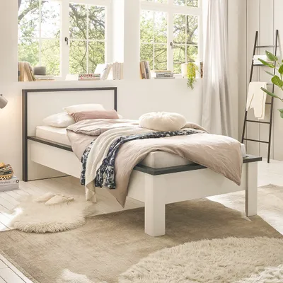 Produktbild von Bett 90x200 cm SHELTON-61 in Pinie weiß mit anthrazit