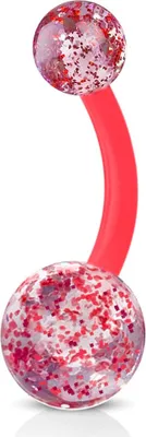 Produktbild von viva-adorno Bauchnabel Piercing Banane Barbell flexibel Kunststoff Glitzer Kugeln Acryl Z319, rot
