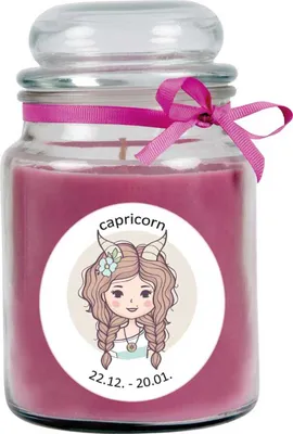 Produktbild von HS Candle "Sternzeichen" Duftkerze Lavendel im Bonbonglas ( Steinbock ) - viele Motive zur Auswahl, 500g - Brenndauer bis zu 110 Std - Capricorn