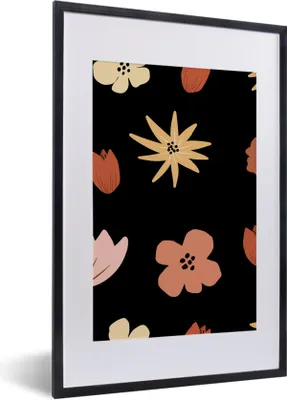 Produktbild von MuchoWow® MuchoWow® Gerahmtes Poster Blumen - Schwarz - Abstrakt - Muster 40x60 cm - Poster mit zchwarzem Bilderrahmen - Poster in Rahmen