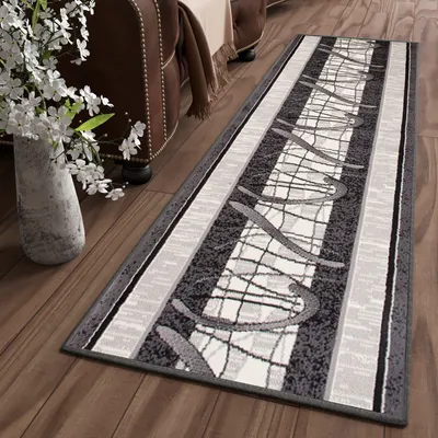 Produktbild von Läufer Teppich Meterware Flur Brücke Modern Streifen Grau Creme Design Korridor Wohnzimmer Schlafzimmer  80 x 770