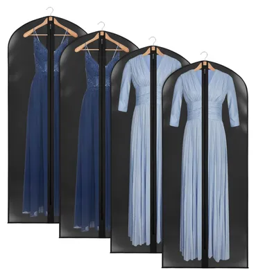 Image de Housse à vêtements, allongée, 60 x 165 cm, housse transparente avec fermeture à glissière, housses de protection respirantes pour robes de soirée, manteaux et robes, lot de 4
