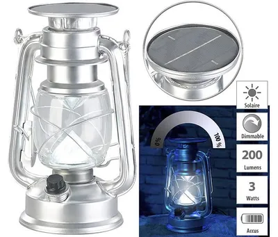 Image de Lampe-tempête LED solaire à intensité variable 200 lm / 3 W / 8000 K  - Argent