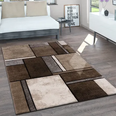 Image de Tapis de salon vintage court à contours artisanaux aspect 3D chiné Taille 80x150 cm