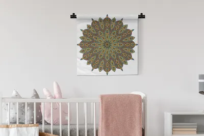 Produktbild von MuchoWow® Wandteppich Wandbehang Mandala mit Blattform 60x60 cm Tapisserie Dekoration Wandtuch - Dekorationen - Wand Decke