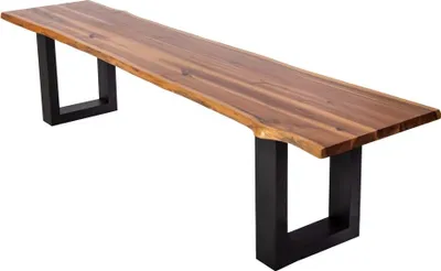 Produktbild von Outdoor-Baumkantenbank 180x40 cm Avila, Akazienholz massiv & geölt, echte Baumkante, U-Metallgestell Schwarz, Holzbank/Sitzbank für Garten & Terrasse