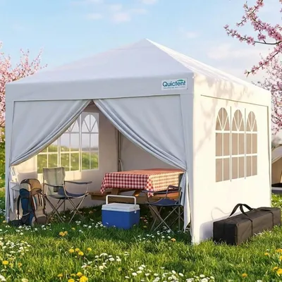 Produktbild von Faltpavillon 3x3m wasserdicht mit Seitenwänden UV-Schutz 50+ Stahlrahmen Weiß