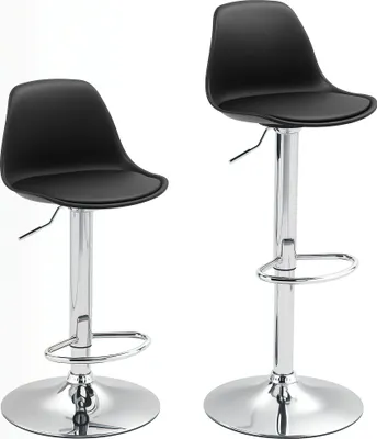 Image de Fortuna Lai Lot de 2 tabourets de bar, tabourets de bar rembourrés avec structure en acier, dossier, hauteur réglable, tabourets de cuisine avec repose-pieds, pivotants à 360°, tabourets de comptoir pour cuisine, salon, salle à manger, similicuir noir