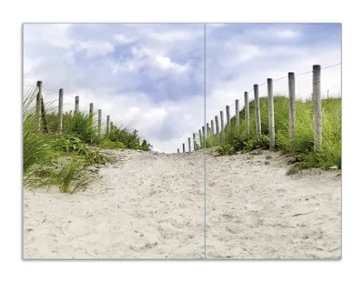 Produktbild von Wallario Herdabdeckplatte aus Glas, Größe 70 x 52 cm 2-teilig, Motiv Auf dem Weg zum Strand durch Dünen