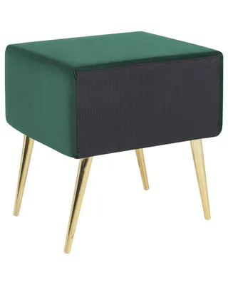 Produktbild von BELIANI Nachttisch Grün Samt 38 x 46 x 49 cm mit Metallgestell Gold 1 Schublade Rechteckig Aufbewahrung Modern Glamourös Möbel für Schlafzimmer Flur