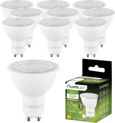 Produktbild von LUMILED GU10 LED, 6W 580 Lumen Leuchtmittel, 4000K neutralweiß Birne Lampe Strahler Spot, ersetzt 50W Halogenlampen, 24°/36°/60° Grad Strahlwinkel Reflektorlampen Reflektor 10 Stück Energiesparlampen