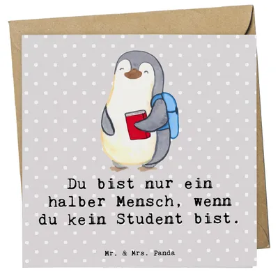 Produktbild von Mr. & Mrs. Panda Grußkarte Student Herz - Grau Pastell - Geschenk, faltkarte, Glückwunschkarte, anlasskarte, doppelkarte, Klappkarte