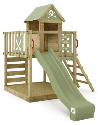 Immagine prodotto di Casetta in legno Wickey Smart Life con scivolo e sabbiera in verde chiaro