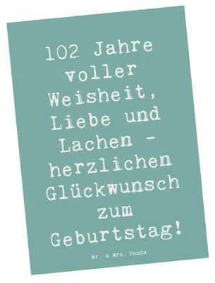Produktbild von Mr. & Mrs. Panda Postkarte Spruch 102. Geburtstag Glückwünsche - Meeresbrise - Geschenk, Meilenstein feiern, Alter, Postkarten, Geburtstagsfeier, einzelkarte, Grußkarte
