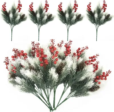 Produktbild von Künstliche Tannenzweige mit Zierzapfen und Beeren 8 Stück Grün 38 cm